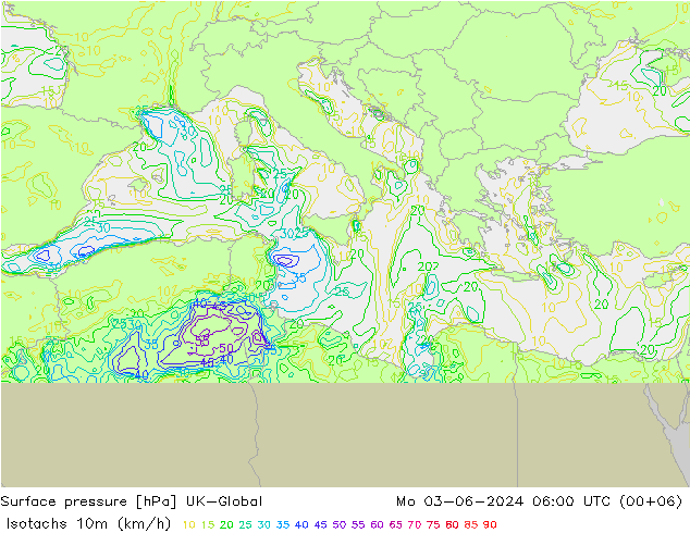 Isotachs (kph) UK-Global  03.06.2024 06 UTC