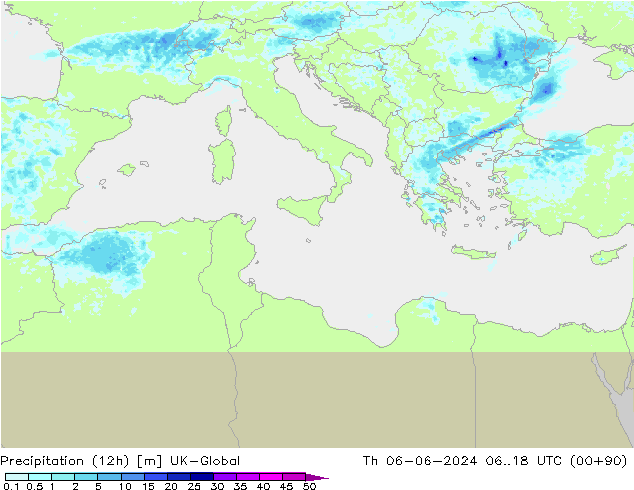 Precipitation (12h) UK-Global Th 06.06.2024 18 UTC