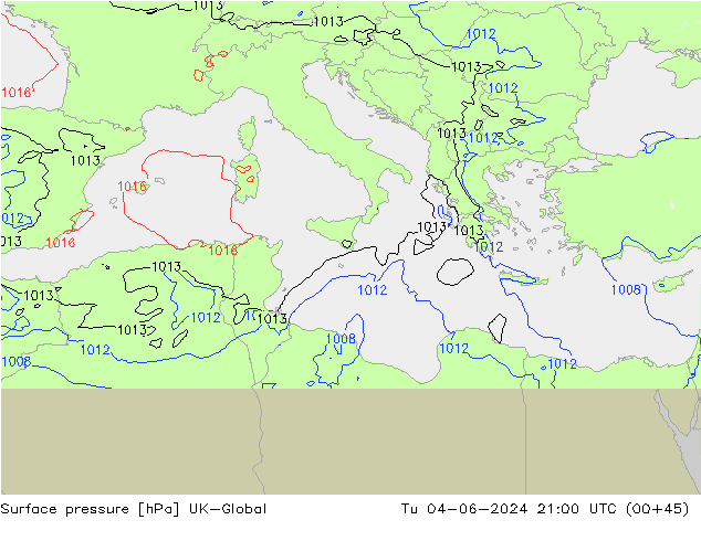 Surface pressure UK-Global Tu 04.06.2024 21 UTC