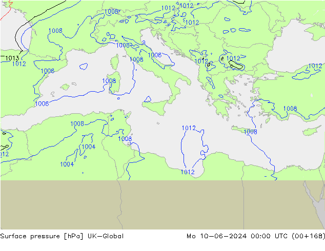 Surface pressure UK-Global Mo 10.06.2024 00 UTC