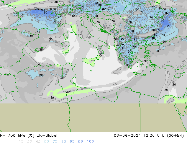 RH 700 hPa UK-Global Qui 06.06.2024 12 UTC