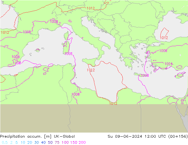 Precipitation accum. UK-Global  09.06.2024 12 UTC