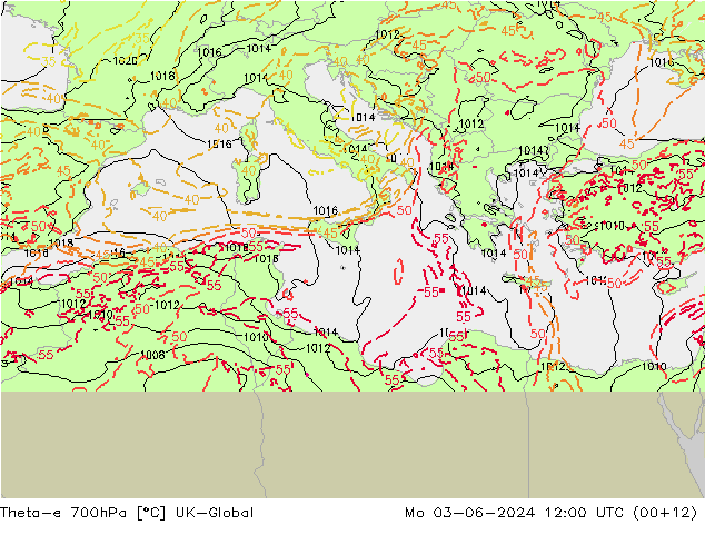 Theta-e 700гПа UK-Global пн 03.06.2024 12 UTC