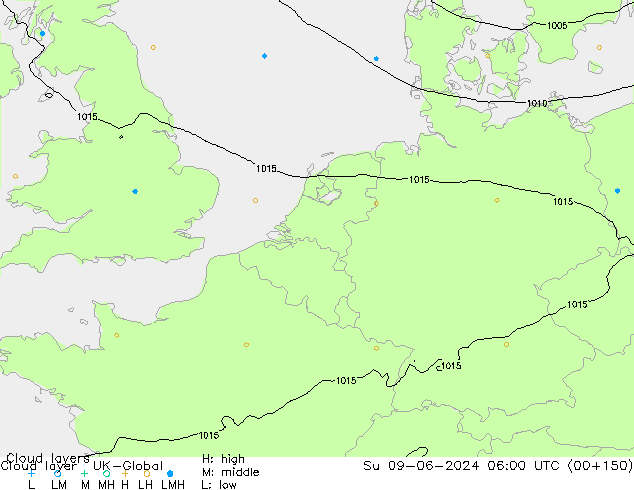 Cloud layer UK-Global dom 09.06.2024 06 UTC