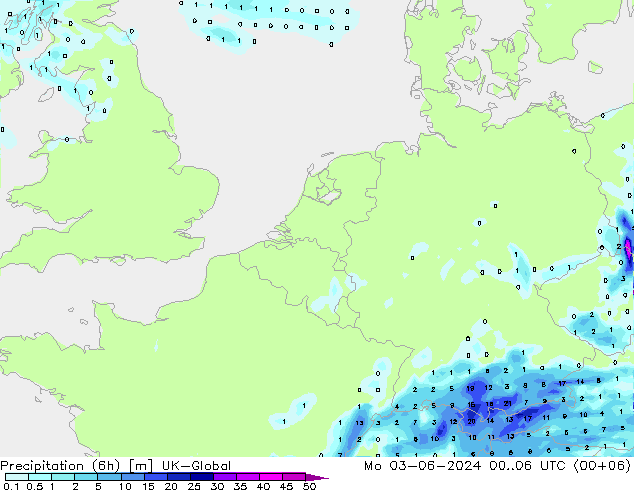 Precipitación (6h) UK-Global lun 03.06.2024 06 UTC