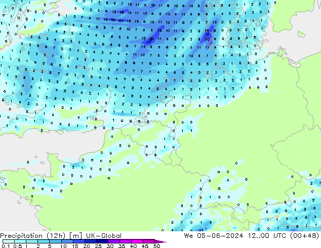 осадки (12h) UK-Global ср 05.06.2024 00 UTC