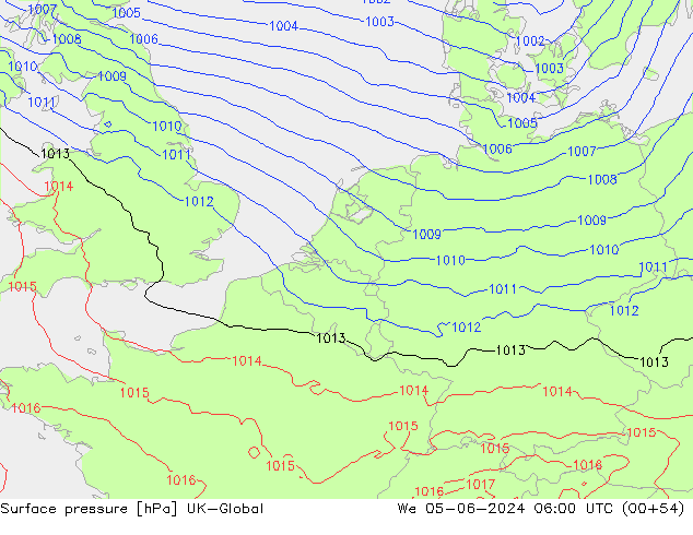 pression de l'air UK-Global mer 05.06.2024 06 UTC