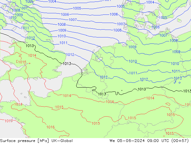 Atmosférický tlak UK-Global St 05.06.2024 09 UTC