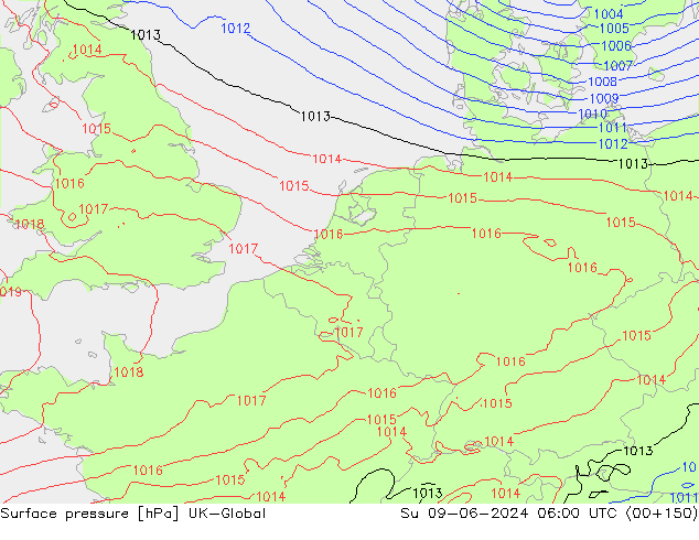 Atmosférický tlak UK-Global Ne 09.06.2024 06 UTC