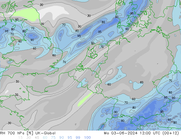 RH 700 hPa UK-Global Mo 03.06.2024 12 UTC