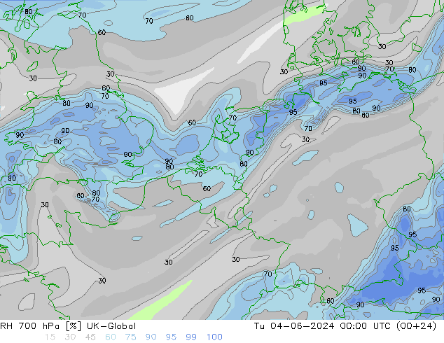 RH 700 hPa UK-Global Tu 04.06.2024 00 UTC