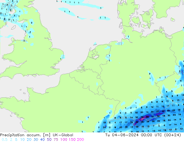 Precipitation accum. UK-Global mar 04.06.2024 00 UTC