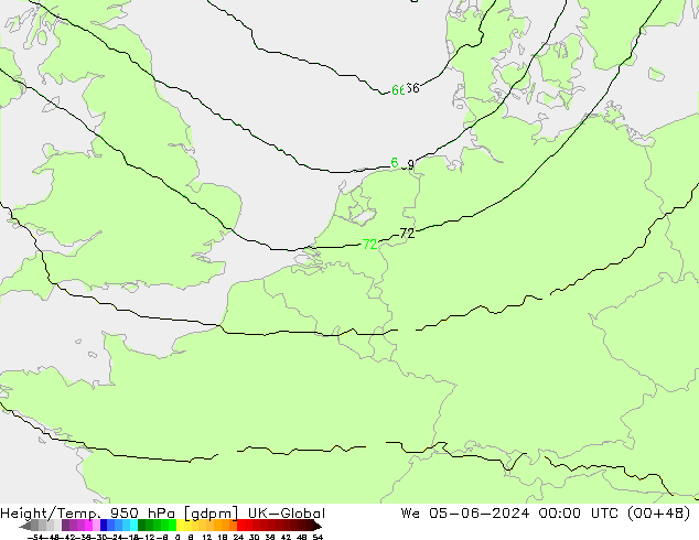 Height/Temp. 950 hPa UK-Global Mi 05.06.2024 00 UTC