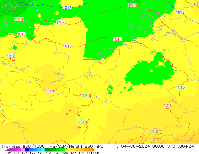 850-1000 hPa Kalınlığı UK-Global Sa 04.06.2024 00 UTC