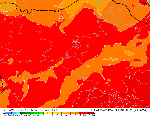 Theta-W 850hPa UK-Global Tu 04.06.2024 00 UTC