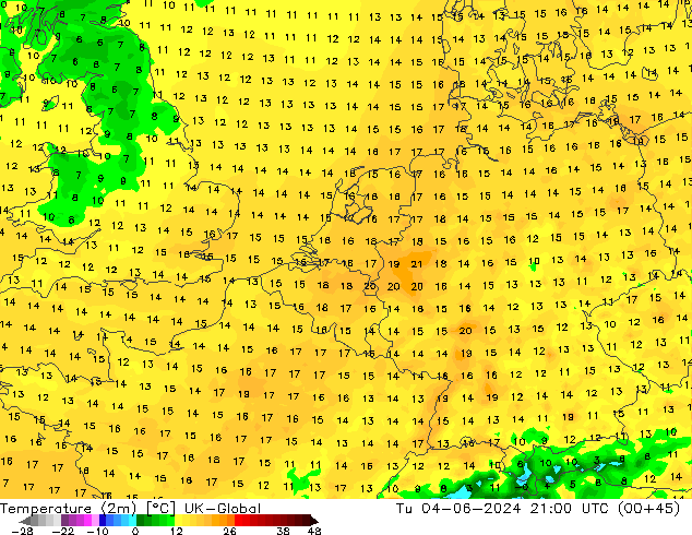 Temperatura (2m) UK-Global mar 04.06.2024 21 UTC