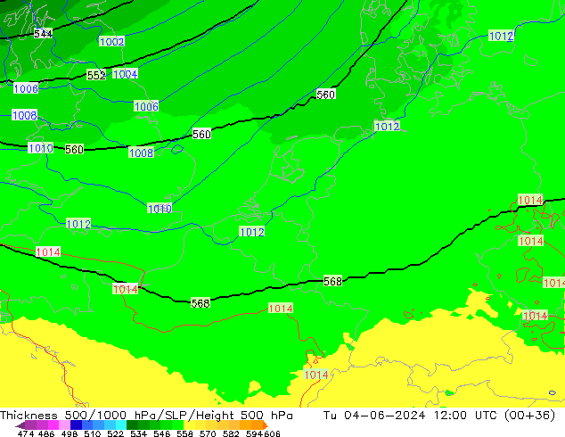 Thck 500-1000гПа UK-Global вт 04.06.2024 12 UTC