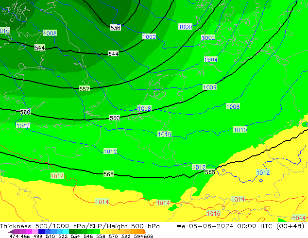 Thck 500-1000hPa UK-Global St 05.06.2024 00 UTC