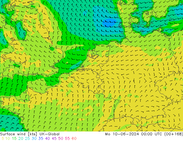 风 10 米 UK-Global 星期一 10.06.2024 00 UTC
