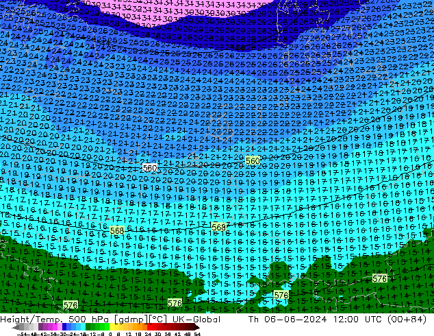 Height/Temp. 500 hPa UK-Global Do 06.06.2024 12 UTC