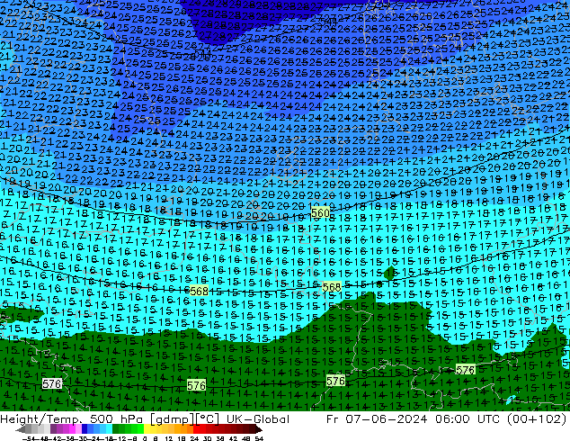 Height/Temp. 500 hPa UK-Global Fr 07.06.2024 06 UTC