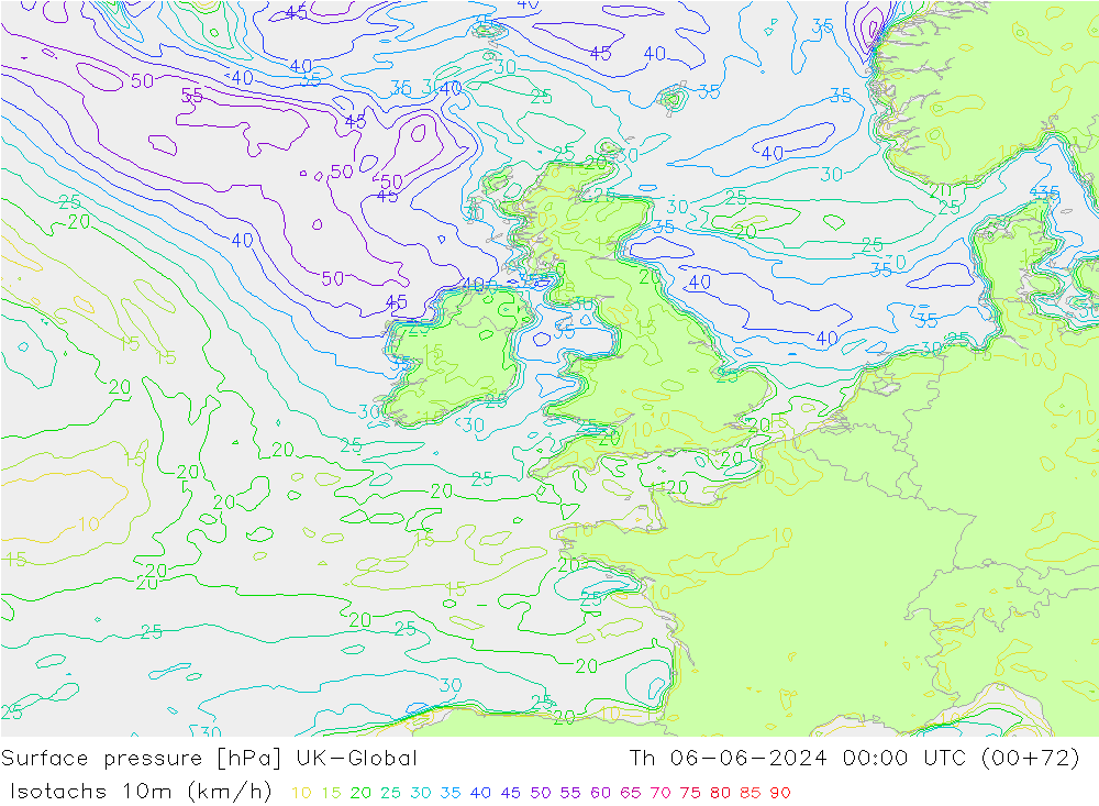 Isotachs (kph) UK-Global Th 06.06.2024 00 UTC