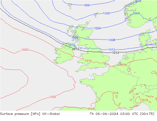 Pressione al suolo UK-Global gio 06.06.2024 03 UTC