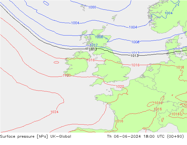 Surface pressure UK-Global Th 06.06.2024 18 UTC