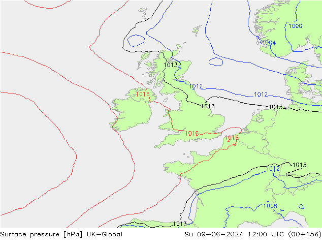 Surface pressure UK-Global Su 09.06.2024 12 UTC