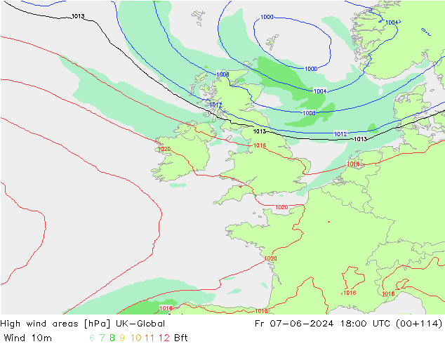 High wind areas UK-Global Fr 07.06.2024 18 UTC