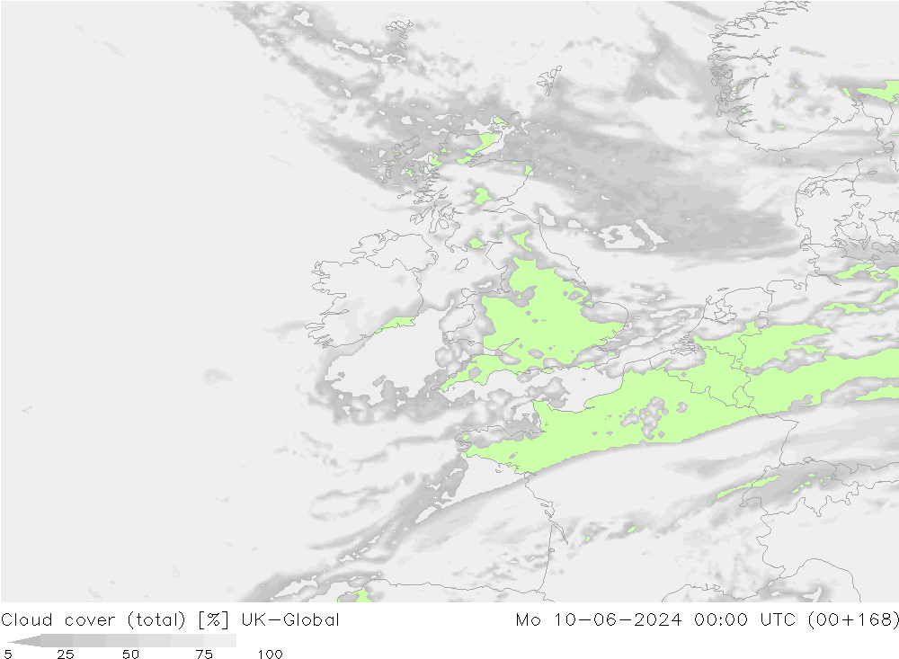 Nuages (total) UK-Global lun 10.06.2024 00 UTC