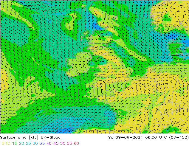 Vento 10 m UK-Global Dom 09.06.2024 06 UTC