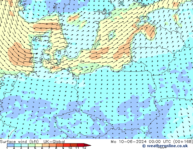 Wind 10 m (bft) UK-Global ma 10.06.2024 00 UTC