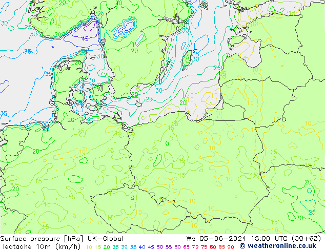 Isotachs (kph) UK-Global mer 05.06.2024 15 UTC