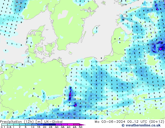 Précipitation (12h) UK-Global lun 03.06.2024 12 UTC