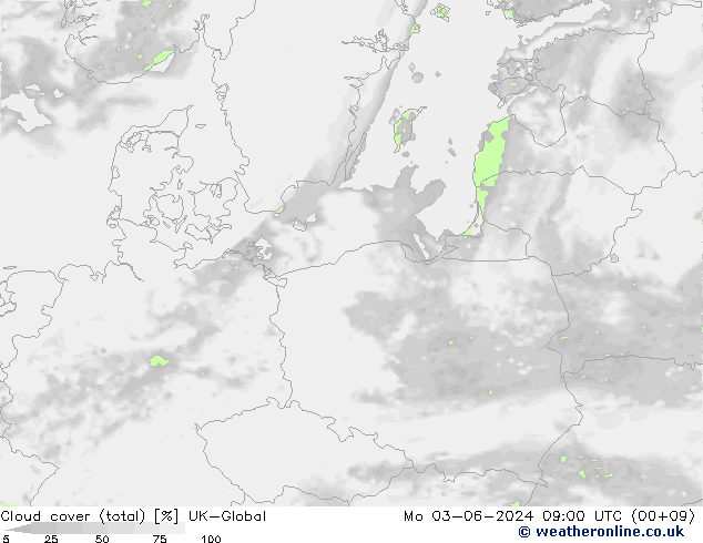 zachmurzenie (suma) UK-Global pon. 03.06.2024 09 UTC