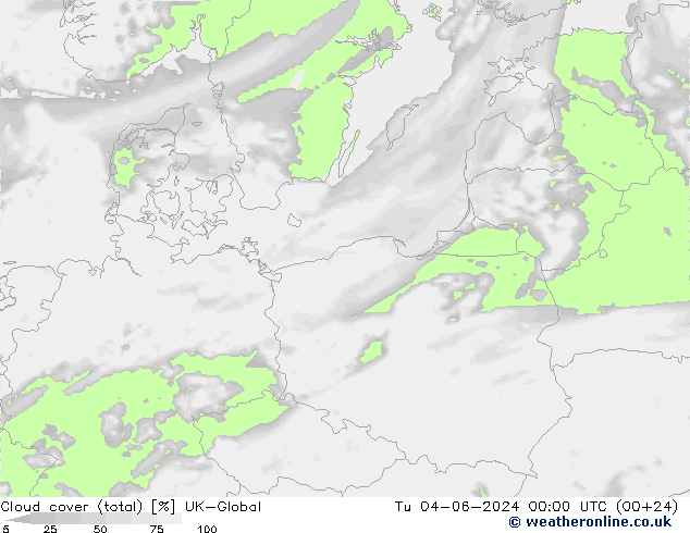 Bewolking (Totaal) UK-Global di 04.06.2024 00 UTC