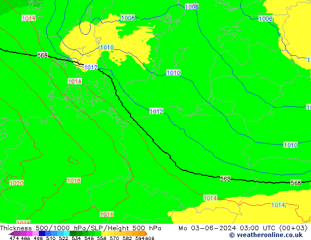 Dikte 500-1000hPa UK-Global ma 03.06.2024 03 UTC