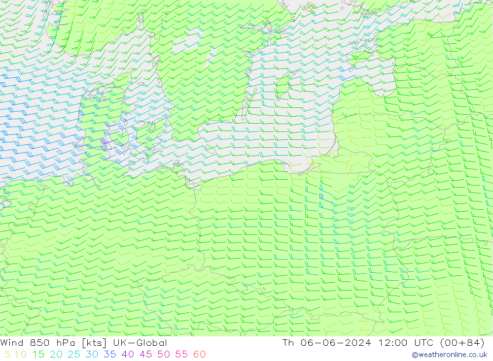 Vent 850 hPa UK-Global jeu 06.06.2024 12 UTC