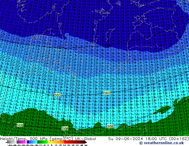 Height/Temp. 500 hPa UK-Global Su 09.06.2024 18 UTC