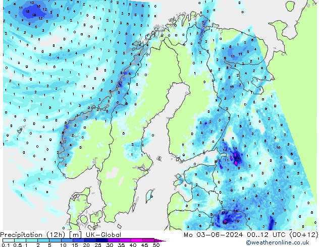 Precipitation (12h) UK-Global Po 03.06.2024 12 UTC