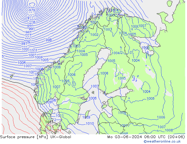 pression de l'air UK-Global lun 03.06.2024 06 UTC