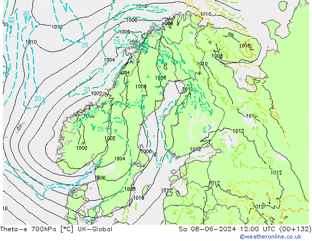 Theta-e 700hPa UK-Global Sa 08.06.2024 12 UTC