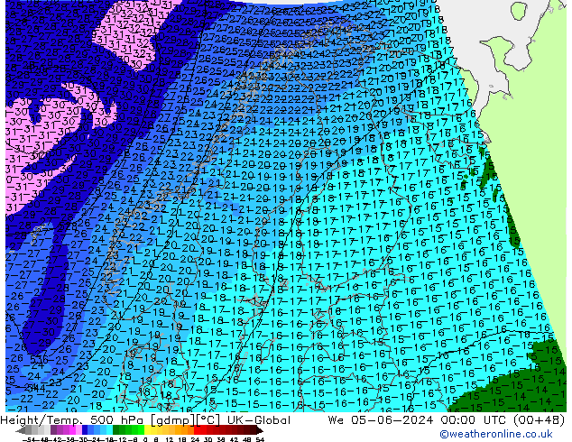 Geop./Temp. 500 hPa UK-Global mié 05.06.2024 00 UTC