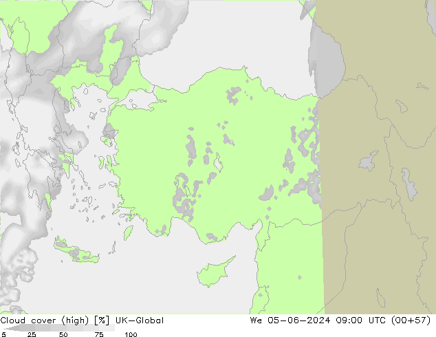 Cloud cover (high) UK-Global We 05.06.2024 09 UTC