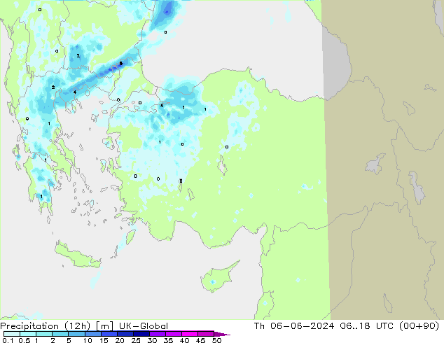 осадки (12h) UK-Global чт 06.06.2024 18 UTC