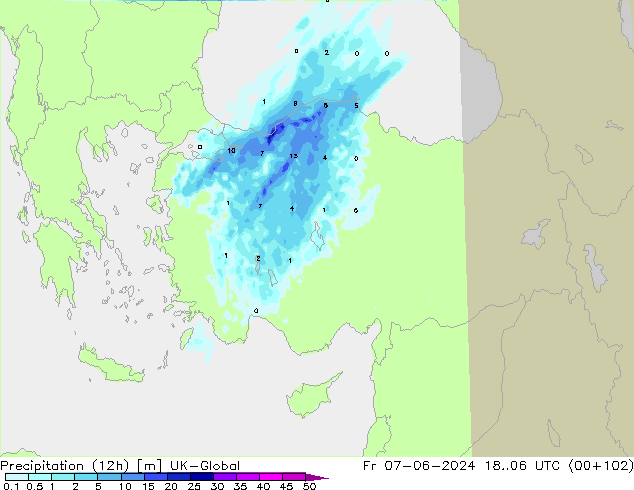Precipitación (12h) UK-Global vie 07.06.2024 06 UTC