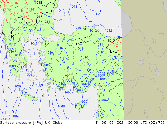 Surface pressure UK-Global Th 06.06.2024 00 UTC