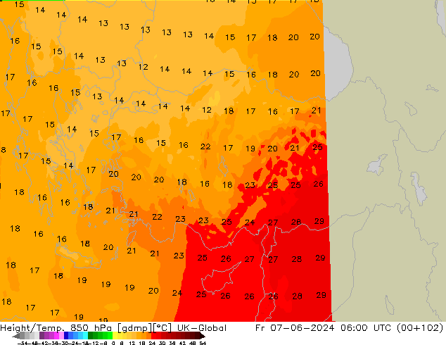 Yükseklik/Sıc. 850 hPa UK-Global Cu 07.06.2024 06 UTC
