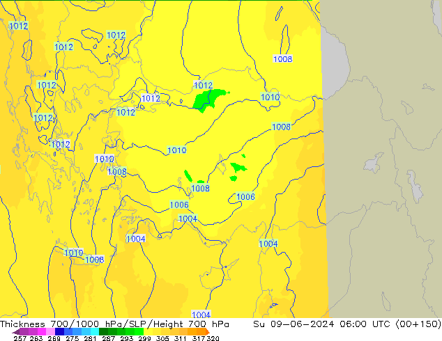 Thck 700-1000 hPa UK-Global Su 09.06.2024 06 UTC